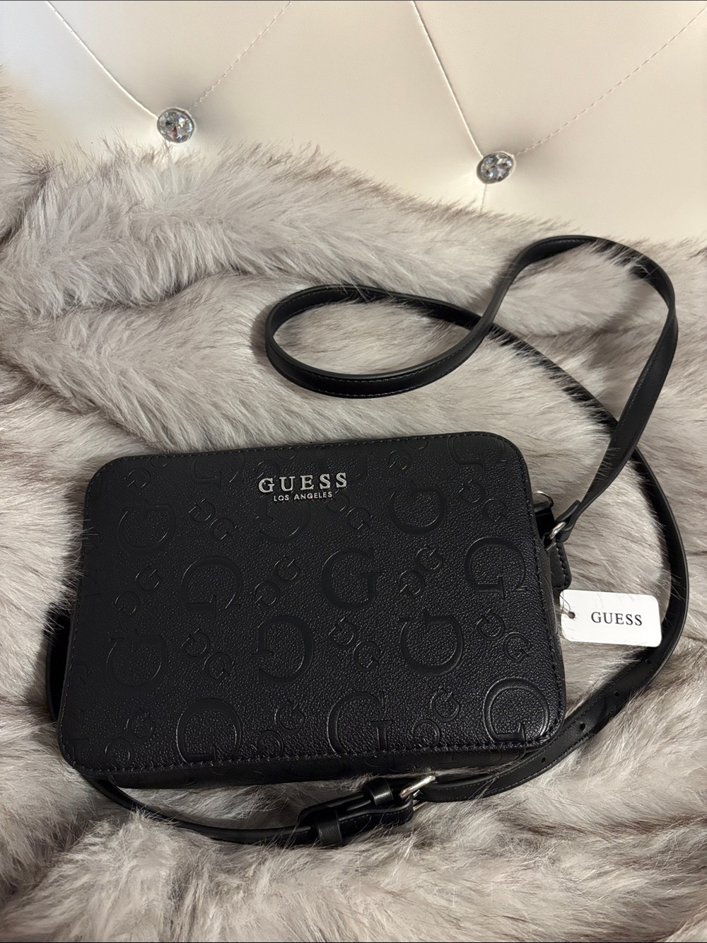Guess Black Embossed Logo Crossbody Bag Hensley mini